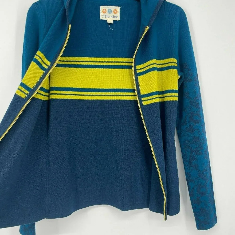 Title Nine Sweater Women's Sz XS Blue Knit Heather Hooded Full Zip Long Sleeves - Picture 7 of 7